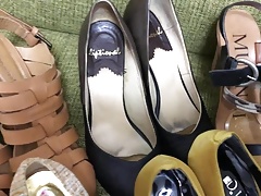 Wife's heel collection splashed with sperm!