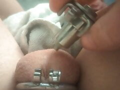 Putting on my flat cage with fat Innie cylinder