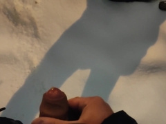 Risky urinating in public in the snow and jacking off