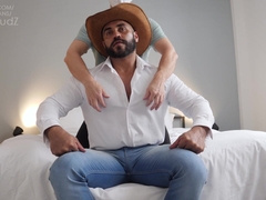 Brazilian Bull Fernando is Stroked and Edged by Another Fellow