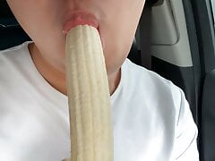 A slut eating banana and gagging