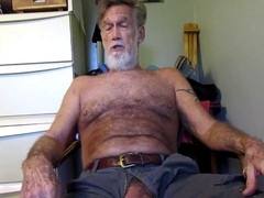 Mature daddy indulging in gay solo roleplay and intense masturbation session
