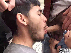 Latino straighty arched over for moist doggy style sex