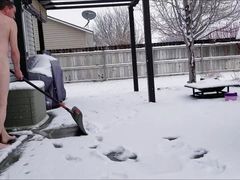 Micropenis Jeffery Heuett Shoveling Snow Naked in Chastity
