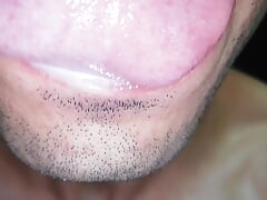 Cum in my mouth, play with your cum, and swallow it, close-up, naughty gay, tongue, sloopy