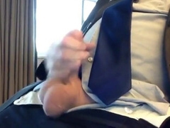 Suited Silver Fox Jacks Off Solo