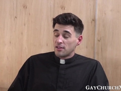 Young catholic wanks off while dad humps him with playthings