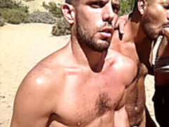 Gay outdoors, oral, threesome