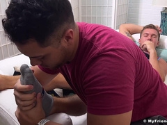 Towheaded cub Drew Harper sole adored and toe munched