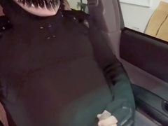 Risky car adventure ends with a messy cum and pee session all over myself