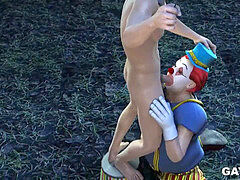 3 dimensional clown fellates and humps outdoors