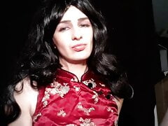 White Sissy CD In Asian Ladyboy Dress Small cock