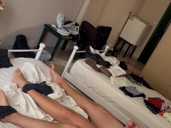 roomies bros jacking off together in couch, immense and diminutive fuckpole