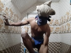 Burly 18-year-old lad masturbates and ejaculates while posing with assets