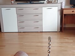Urethral cock sounding play and cumshot through hollow sounding plug