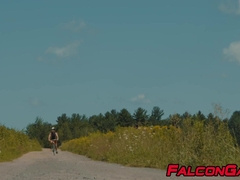 Cyclist Rocky Vallarta pumps his raw meat into James Fox in the fields