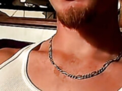 Slim straight bloke wanks his cock in a solo masturbation