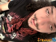 Homosexual thug with long hair spanks his dick until cumming