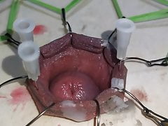 Fishhooks, wax, needles and cumshot - slowmotion