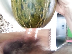 Cum in melon and swallow for femdom