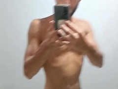 Nasty onanism in front of the mirror with phat cuming