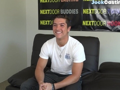 Gay-For-Pay audition jock solo wanks on the bed