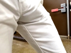 Good-sized public full salute. Freeballing in thin Dickies