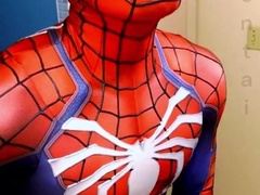 spiderman wank off and spunk in ps4 replica suit