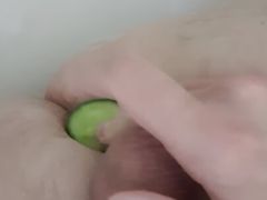 Bathing cucumber in moaning bathtube-boy