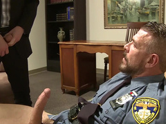 Cop with a huge nightstick has a shaved slut riding him