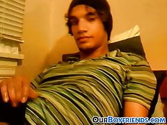 Twink pulls his big cock out and films himself jerking off