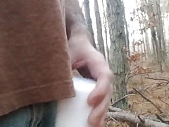 Masturbating in the wood big rope cumshot masturbator