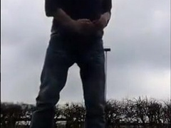 Exhibition College boy jock strips jerks and cum outside 3