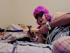 Big beautiful crossdresser Sissy adores getting a wild pounding from a powerful machine