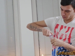 Massagist blowing customers pecker