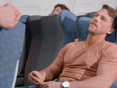 Erotic hard anal sex mid flight between two steamy men