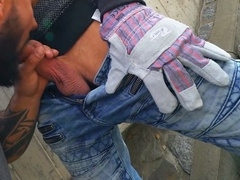 Jerome and Marty enjoy slow pleasure alongside a public road in reality gay scene