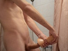 Muscular guy Bigdickdoug experiences his first time with a fleshlight and has a shaking orgasm