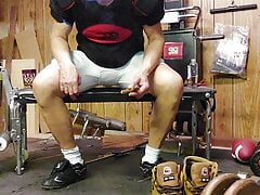 Football coach wearing girdle without jockstrap protection