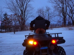 Shoving snow with YAM-SIZED FUCK HOLE in trousers uncovering butt to neighbors