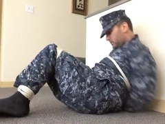 Navy Guy Bound and Gagged with his Socks