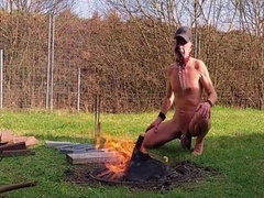 Uncut, Unmasked Male Slave Exposed Outdoor At Campfire Cucumber Fuck During Party 3 Min