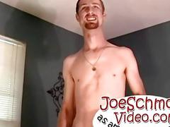 Tall dude Jersey stroking on his hard cock after a blowjob
