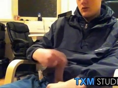 Tyler squirting a load in front of the camera in the office