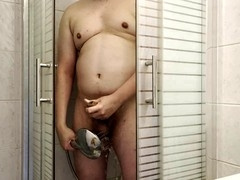 Shower boner, chub cum, big dick shower