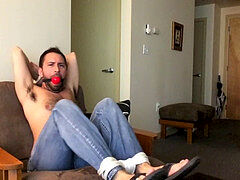 Male, ballgag drool, first-timer