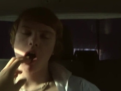 Backseat handjob with a hairy-cocked amateur hottie