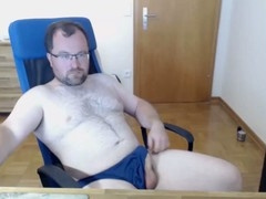 Office worker with regular body masturbating at work