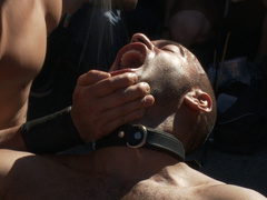 Folsom Street showcase with a helpless bound hunk