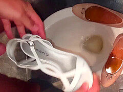 urinating and nutting in wife's ara high-heeled shoes (she wears them)